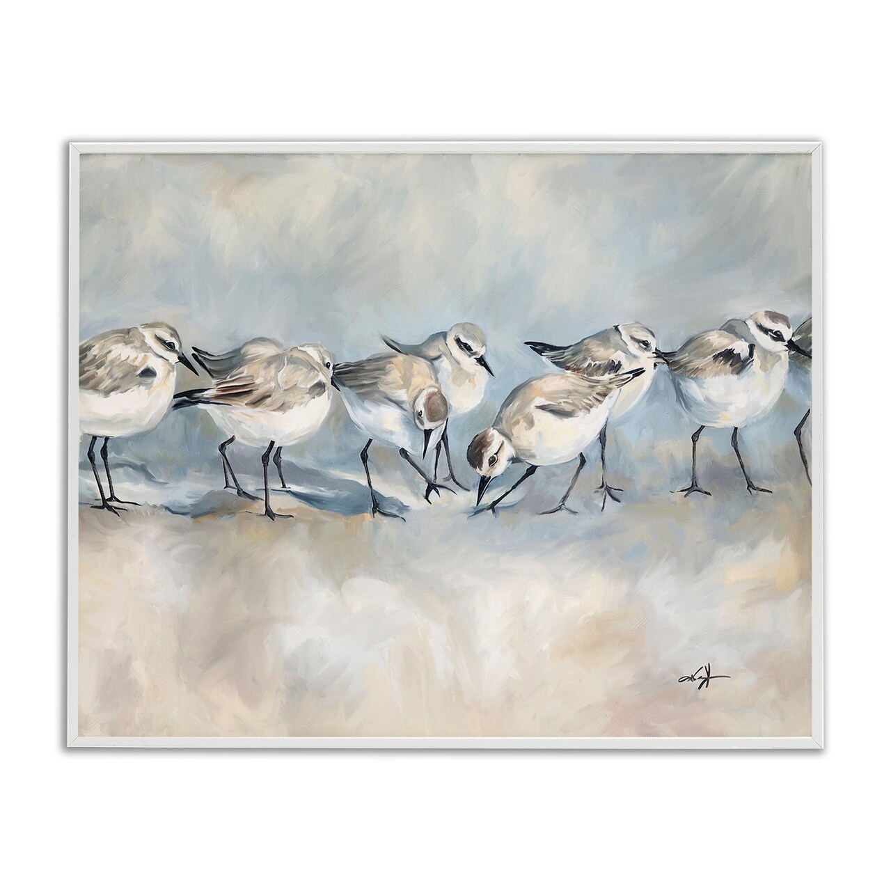 Stupell Industries Shore Birds Lineup on Beach Framed Giclee, design by Ramona Murdock